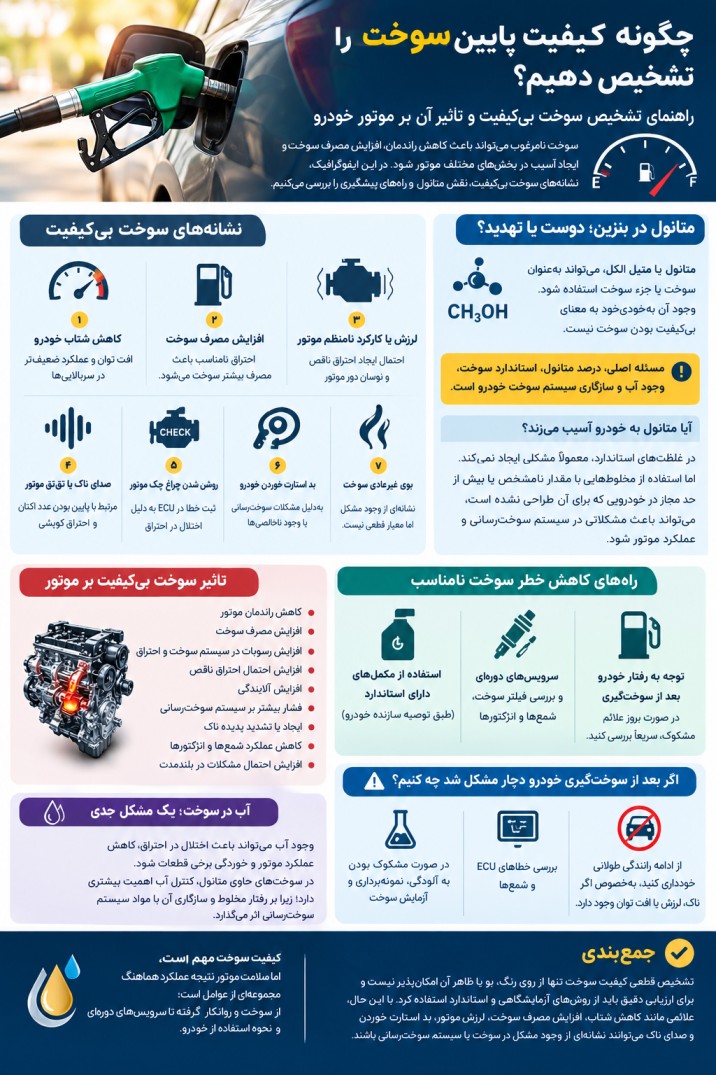 اینفوگرافیک نحوه تشخیص بنزین بی&zwnj;کیفیت از غیر آن